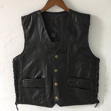 Load image into Gallery viewer, 2019 New Fashion Casual Leather Vest Men Moto Biker V-Neck Single Breasted Waistcoat Side Lace Up Sleeveless Coats YT50105