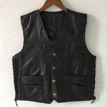 Load image into Gallery viewer, 2019 New Fashion Casual Leather Vest Men Moto Biker V-Neck Single Breasted Waistcoat Side Lace Up Sleeveless Coats YT50105