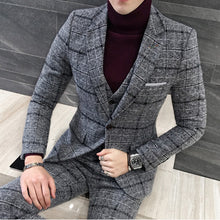 Load image into Gallery viewer, 3 Pieces 2019 Suits Men British New Style  Designs Royal Blue Mens Suit Autumn Winter Thick Slim Fit Plaid Wedding Dress Tuxedos
