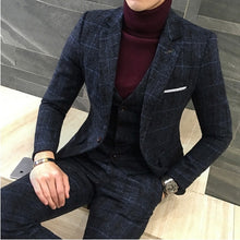 Load image into Gallery viewer, 3 Pieces 2019 Suits Men British New Style  Designs Royal Blue Mens Suit Autumn Winter Thick Slim Fit Plaid Wedding Dress Tuxedos