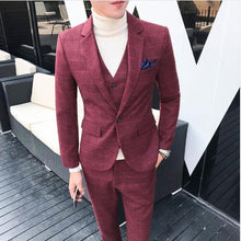 Load image into Gallery viewer, 3 Pieces 2019 Suits Men British New Style  Designs Royal Blue Mens Suit Autumn Winter Thick Slim Fit Plaid Wedding Dress Tuxedos