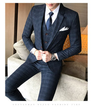 Load image into Gallery viewer, 3 Pieces 2019 Suits Men British New Style  Designs Royal Blue Mens Suit Autumn Winter Thick Slim Fit Plaid Wedding Dress Tuxedos