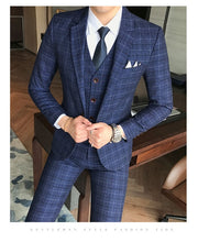 Load image into Gallery viewer, 3 Pieces 2019 Suits Men British New Style  Designs Royal Blue Mens Suit Autumn Winter Thick Slim Fit Plaid Wedding Dress Tuxedos