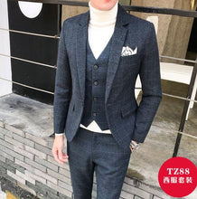 Load image into Gallery viewer, 3 Pieces 2019 Suits Men British New Style  Designs Royal Blue Mens Suit Autumn Winter Thick Slim Fit Plaid Wedding Dress Tuxedos