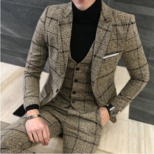 Load image into Gallery viewer, 3 Pieces 2019 Suits Men British New Style  Designs Royal Blue Mens Suit Autumn Winter Thick Slim Fit Plaid Wedding Dress Tuxedos