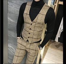 Load image into Gallery viewer, 3 Pieces 2019 Suits Men British New Style  Designs Royal Blue Mens Suit Autumn Winter Thick Slim Fit Plaid Wedding Dress Tuxedos