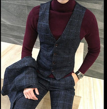 Load image into Gallery viewer, 3 Pieces 2019 Suits Men British New Style  Designs Royal Blue Mens Suit Autumn Winter Thick Slim Fit Plaid Wedding Dress Tuxedos